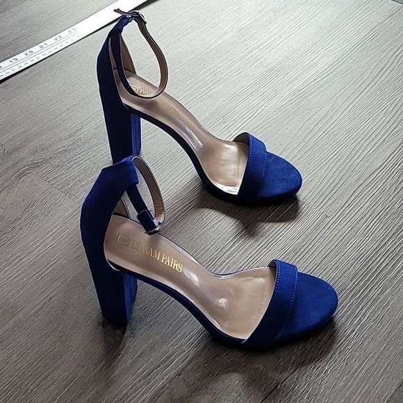 Dream Pairs Royal Blue Suede Hi Chunk High Heel Sandals Women's Size 8 - Picture 3 of 5